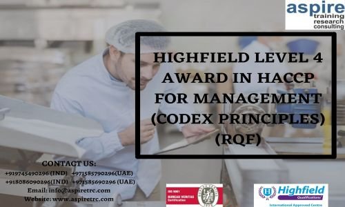 Highfield Level 4 Award in HACCP for Management (CODEX Principles) (RQF) scheduled from 16/03/2022 to 20/03/2022
