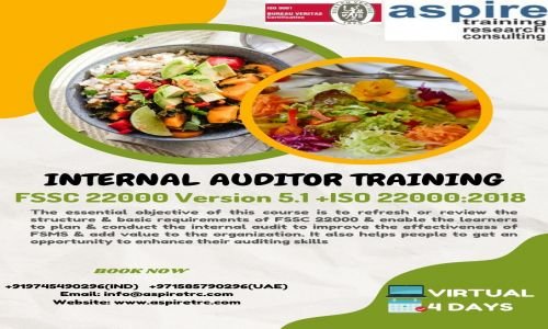 ISO 22000:2018 Internal Auditor Training is  scheduled from 22/04/2022 to 25/04/2022 (Evening batch)
